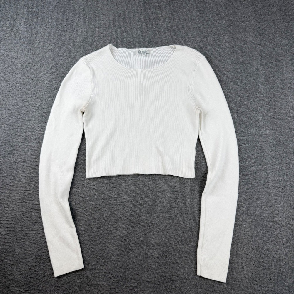 Noble U Ribbed Long Sleeve Crop Top Women's Medium White Crew Neck